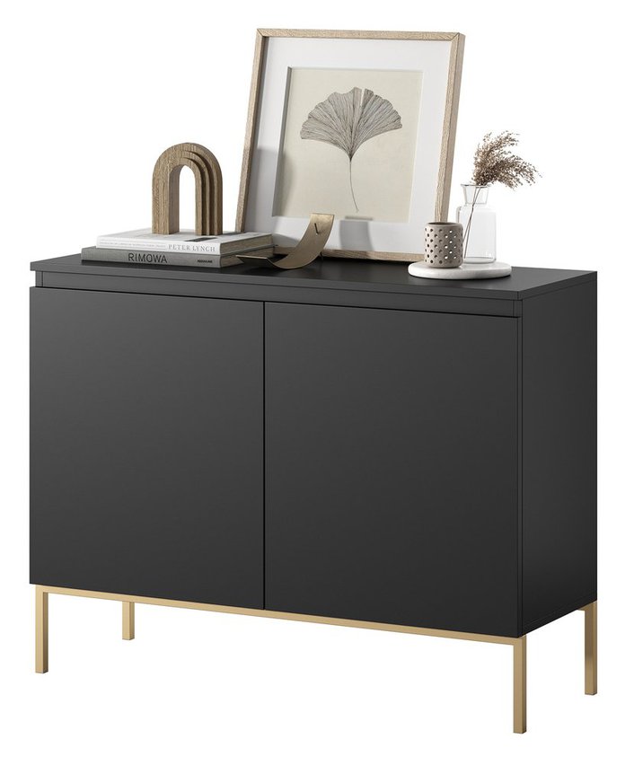 Bemmi two-door chest of drawers, 100 cm, black with gold legs