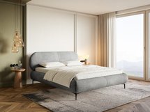 Upholstered bed 140x200 cm Ovalle gray chenille black legs