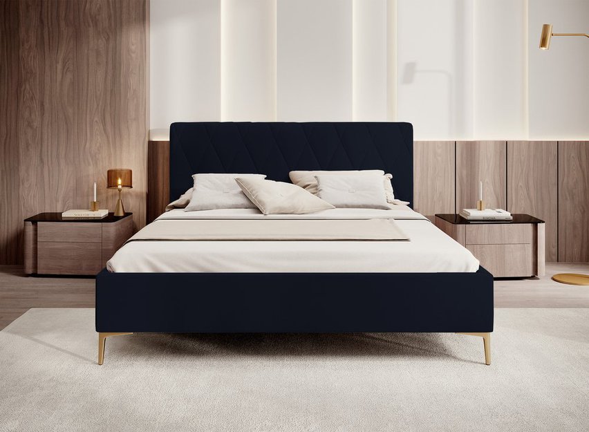 Upholstered bed 180x200 cm Tiksi navy blue velvet