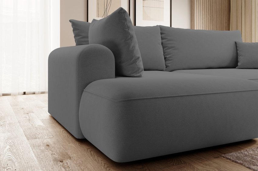 Ovo II L-shaped corner sofa with sleeping function Castel 93 with side and container, easy-to-clean velvet, left-hand