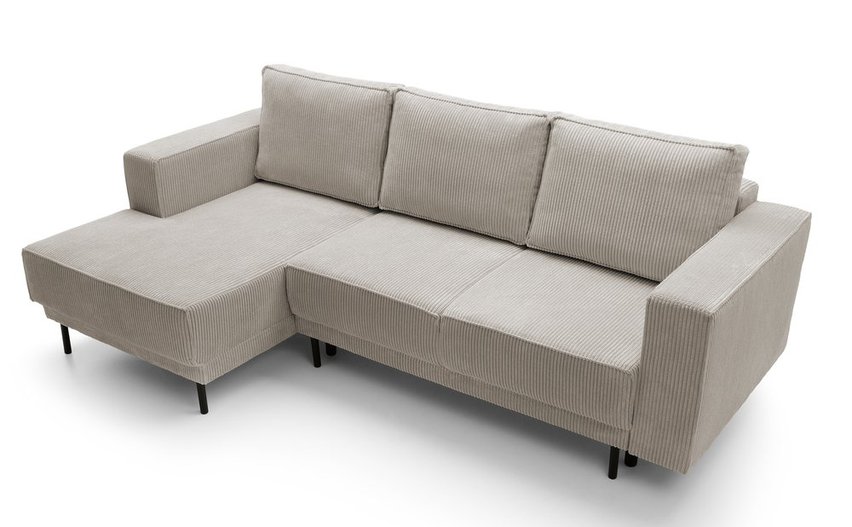 Rodario mini dark beige corner sofa with sleeping function with left-hand corduroy container