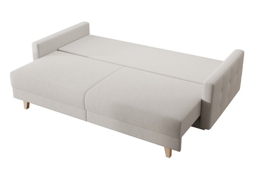 Verat three-seater sofa bed with storage, grey velvet, easy to clean