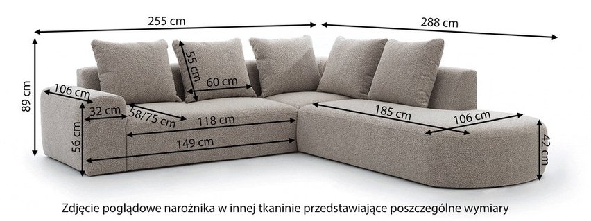 Castellina L-shaped modular corner sofa 255 cm larger Abriamo 3 right-hand side