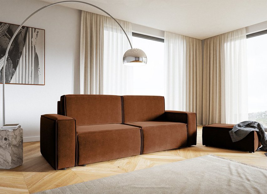 Copertino three-seater sofa bed, copper, hydrophobic velvet