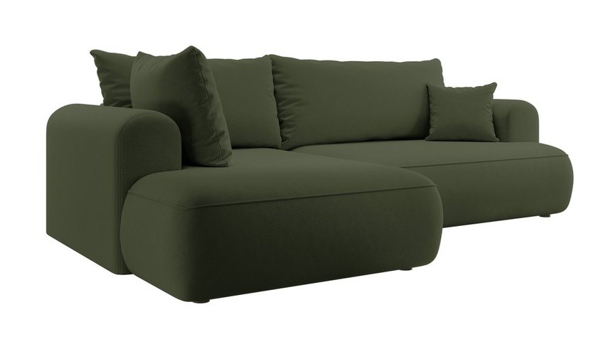 Ovo II L-shaped corner sofa with sleeping function Castel 39 with side and container, easy-to-clean velvet, left-hand