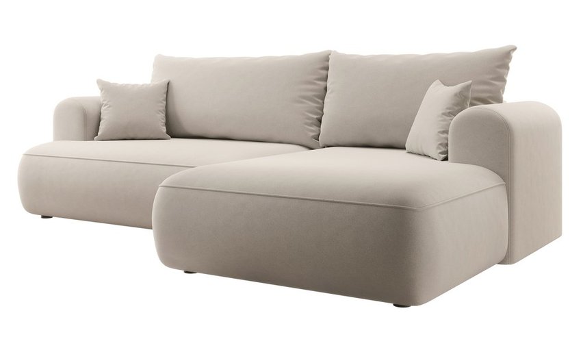 Ovo L-shaped corner sofa with sleeping function with a container in easy-to-clean fabric