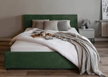 Upholstered bed 160/200 cm Farese dark green Poso 14 with container and gas actuator corduroy