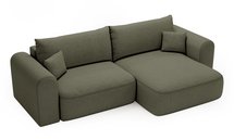 Sollano L-shaped corner sofa with sleeping function with container, universal, dark green, easy-to-clean chenille