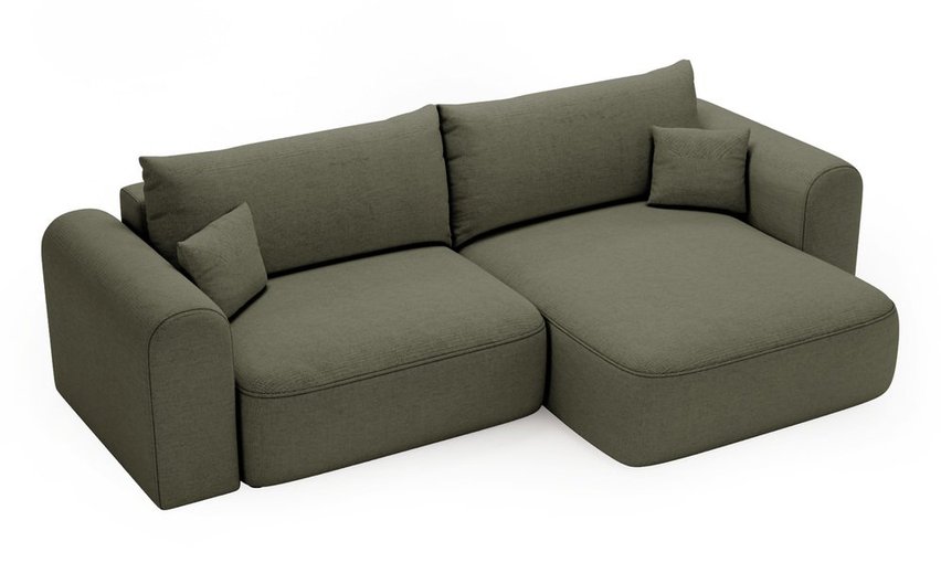 Sollano L-shaped corner sofa with sleeping function with container, universal, dark green, easy-to-clean chenille