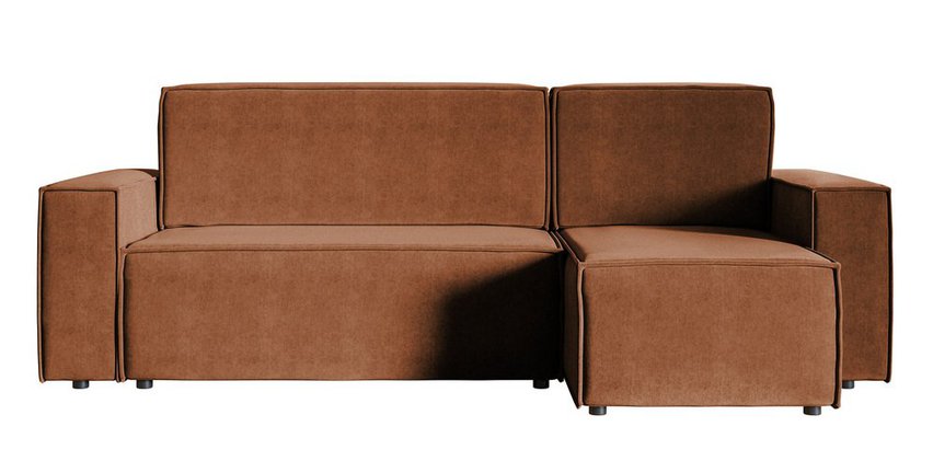 Copertino L-shaped corner sofa with sleeping function with storage, universal copper hydrophobic velvet