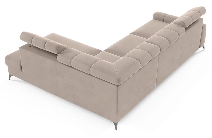 Corner sofa with sleeping function London L-shaped right side with storage Paros 02 velour