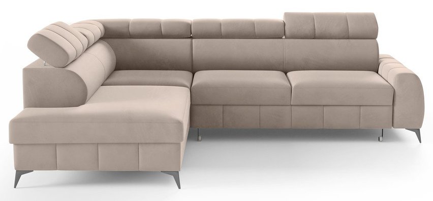 Corner sofa with sleeping function London L-shaped left side with storage Paros 02 velour