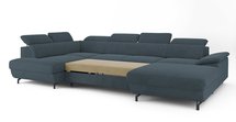 Corner sofa with sleeping function Lambo U-shaped Castel 79 with container, black legs, left-hand side