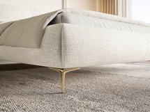 Upholstered bed 160x200 cm Ovalle with storage, metal frame, cream chenille, gold legs