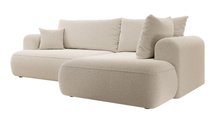 Ovo II L-shaped corner sofa with sleeping function Abriamo 03 with side panel and right-hand boucle container