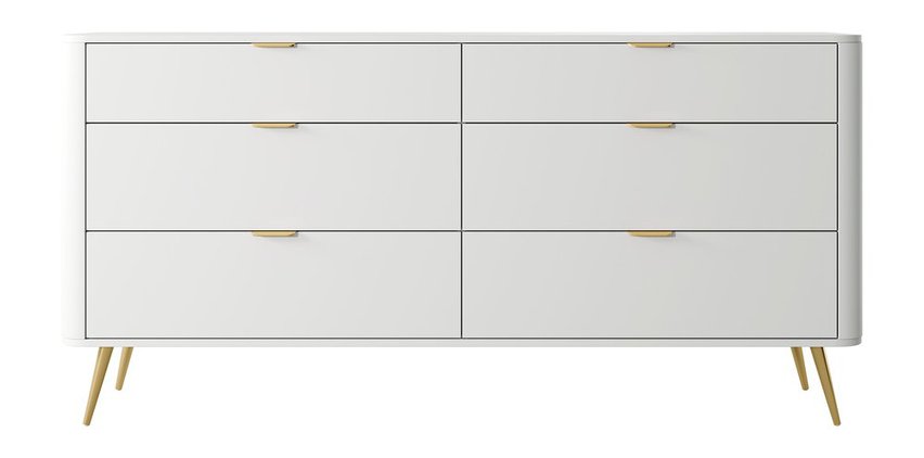 Oval chest of drawers with six drawers, 172 cm, white