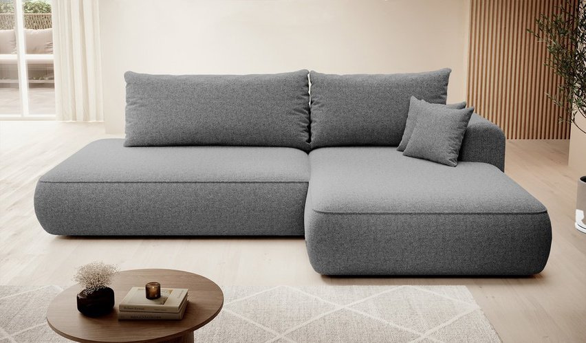 Foggi Melody 04 L-shaped corner sofa with sleeping function with right-hand chenille container