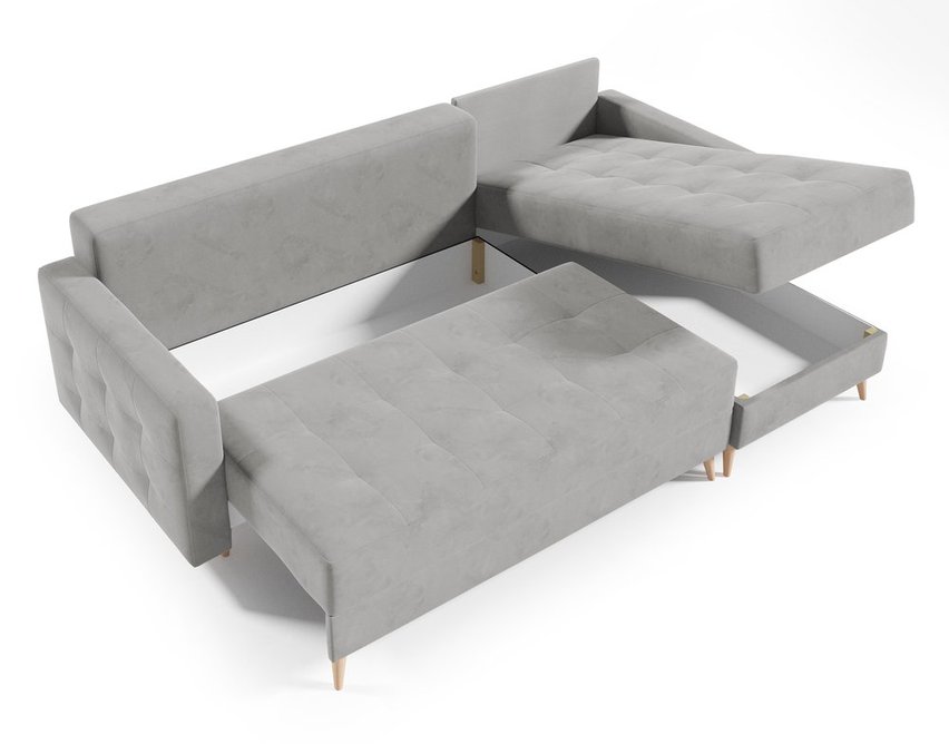 Corner sofa with sleeping function Halvad L-shaped Amon 09 with container hydrophobic velvet universal