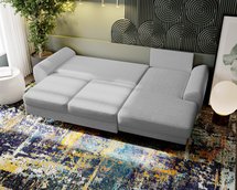 Corner sofa with sleeping function Minila L-shaped with storage light gray boucle right side