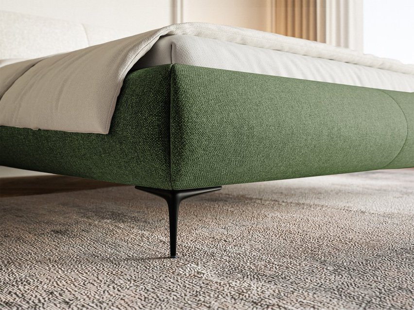 Upholstered bed 160x200 cm Ovalle olive, hydrophobic braid, black legs