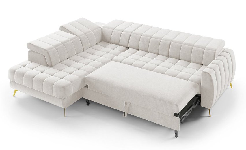 Corner sofa with sleeping function Pessi Castel 04 L-shaped with container and adjustable headrests easy-cleaning velvet left-hand side