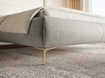 Upholstered bed 180x200 cm Ovalle with storage, gray metal frame, hydrophobic braid, gold legs