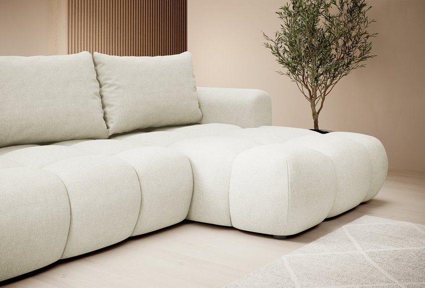 Ombo Storm 02 L-shaped corner sofa with sleeping function with a container in easy-to-clean braided fabric, right-hand side