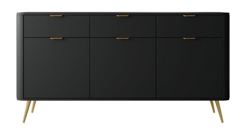 Oval three-door chest of drawers 163.5 cm Black