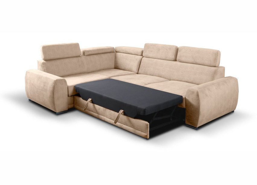 Corner sofa bed Danles L-shaped with five adjustable headrests and a left-hand container (Fabric: Element 06)