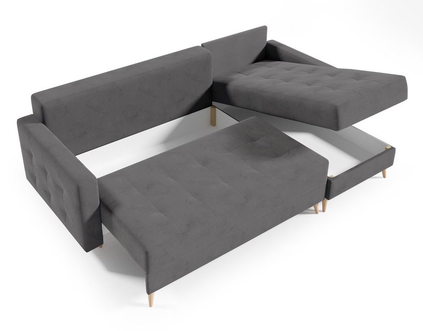 Corner sofa with sleeping function Halvad L-shaped Amon 11 with container hydrophobic velvet universal