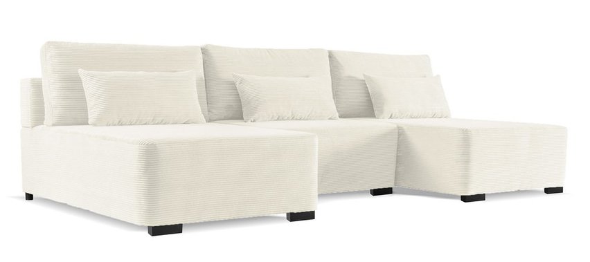 Moduliano U-shaped corner sofa with sleeping function with storage, universal cream corduroy