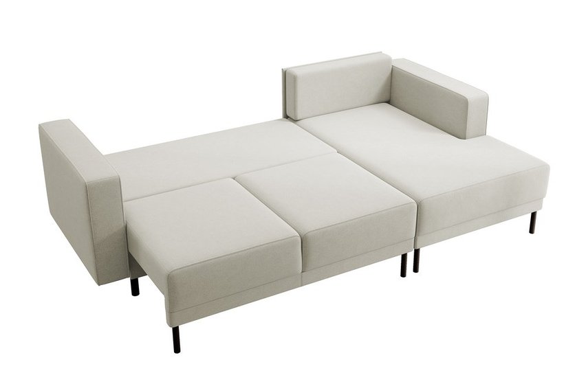 Rodario mini corner sofa with sleeping function and Castel 03 bedding container, right-handed