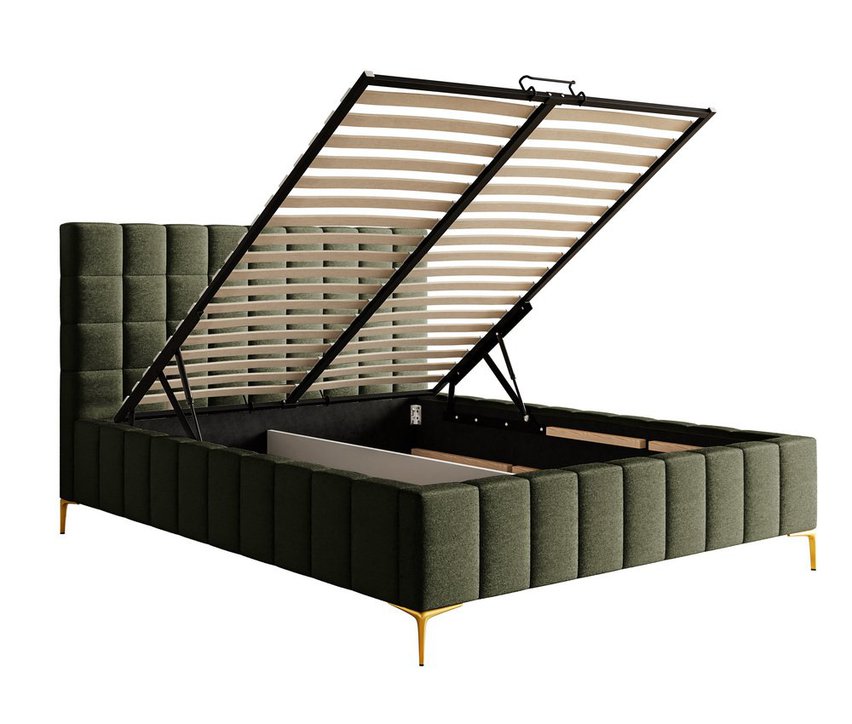 Upholstered bed 140x200 cm Szejlo with container, metal frame Raven 78 chenille