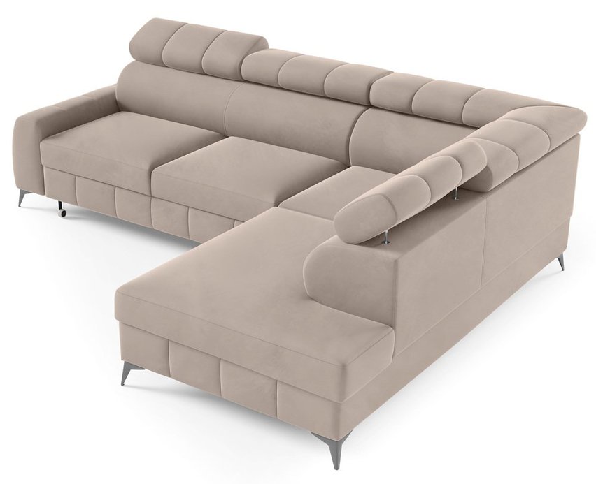 Corner sofa with sleeping function London L-shaped right side with storage Paros 02 velour