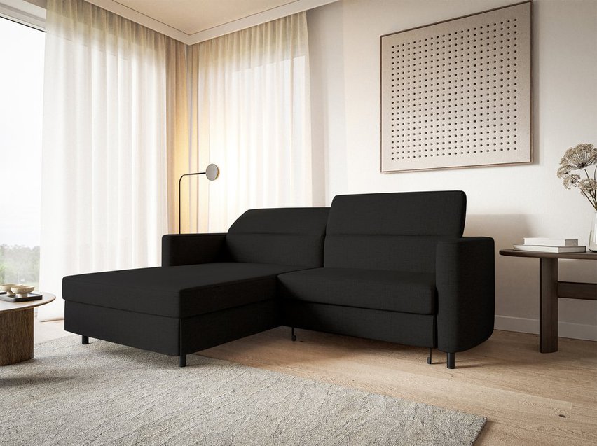 Busu Moly 99 corner sofa with sleeping function with a container, black legs, left-hand side