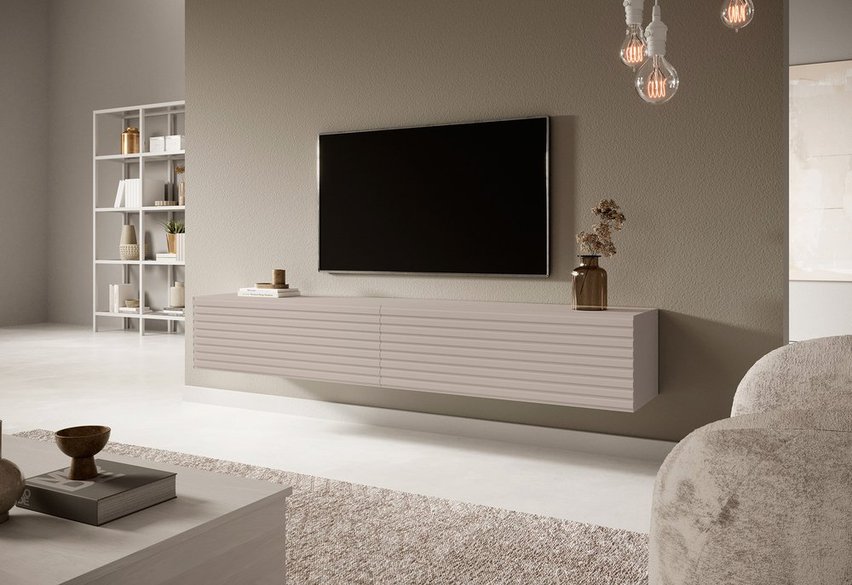 Pavas TV cabinet 175 cm Gray beige with lamella front