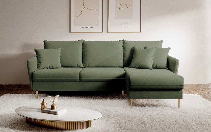 Three-seater corner sofa with sleeping function Volio Magic Velvet 2243 hydrophobic velvet universal golden legs