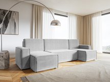 Copertino U-shaped corner sofa with sleeping function with storage, universal, light gray, hydrophobic velvet