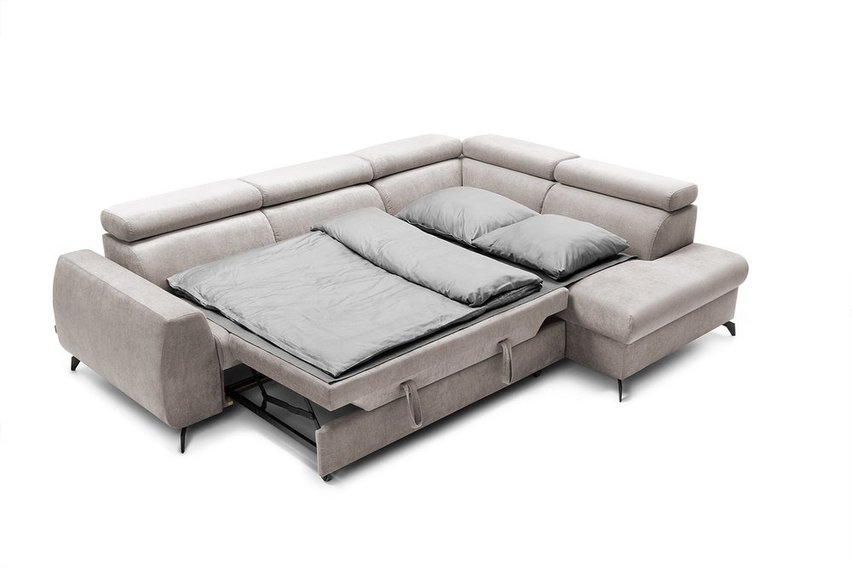 Hazryn L-shaped corner sofa bed with adjustable headrests and storage (Fabric: Cloud 81, Side: Right)