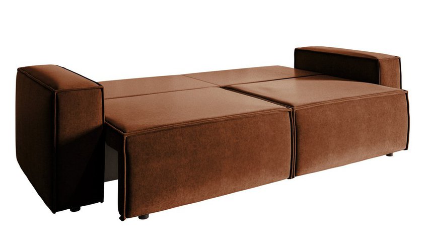 Copertino three-seater sofa bed, copper, hydrophobic velvet