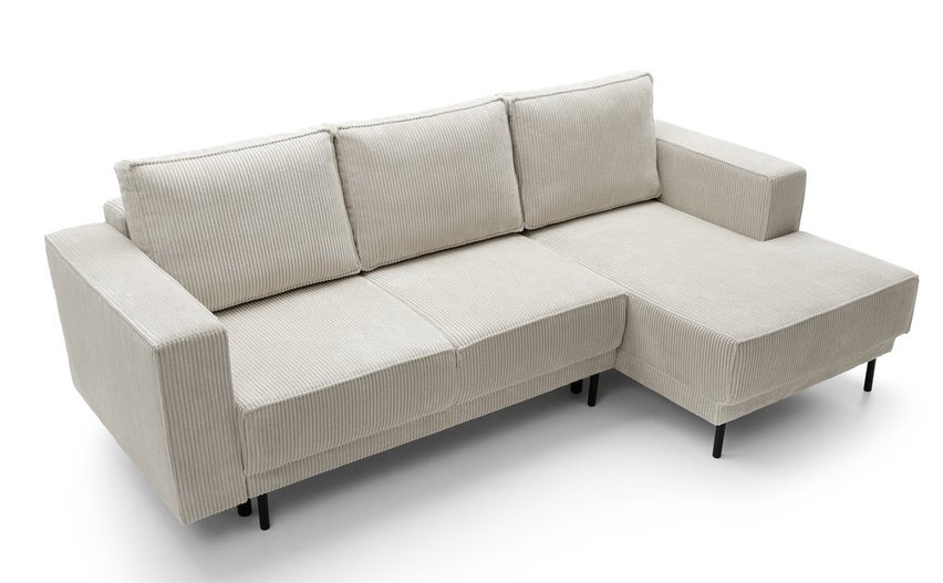 Rodario mini gray beige corner sofa with sleeping function with right-hand corduroy container