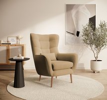 Vence Castel 48 wing armchair, velvet, easy-to-clean beech legs