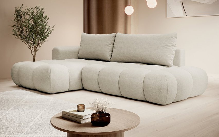 Ombo Storm 09 L-shaped corner sofa with sleeping function with a container in easy-to-clean braided fabric, left-hand side