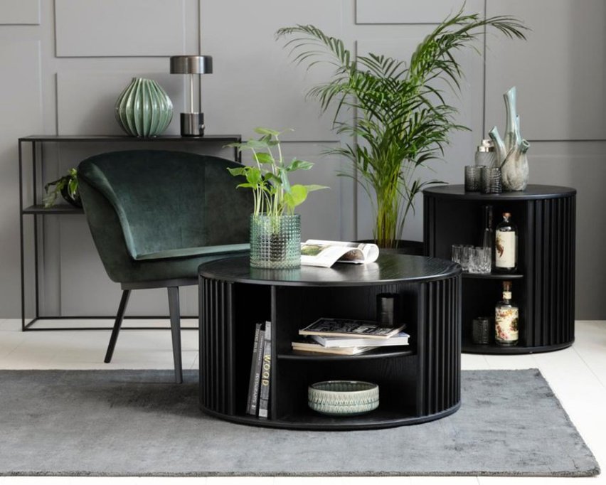 OVITTIES ROUND COFFEE TABLE 85 CM, BLACK SLATS