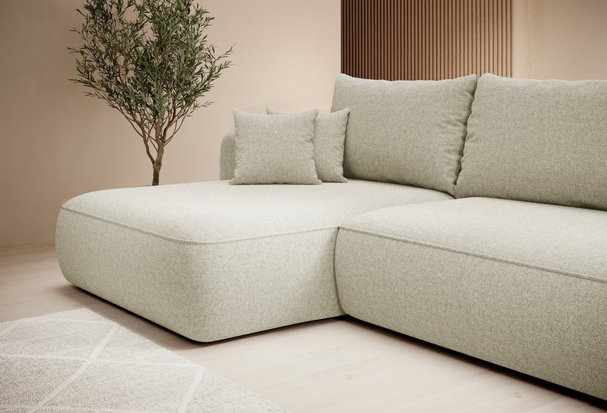 Foggi Melody 14 L-shaped corner sofa with sleeping function with left-hand chenille container