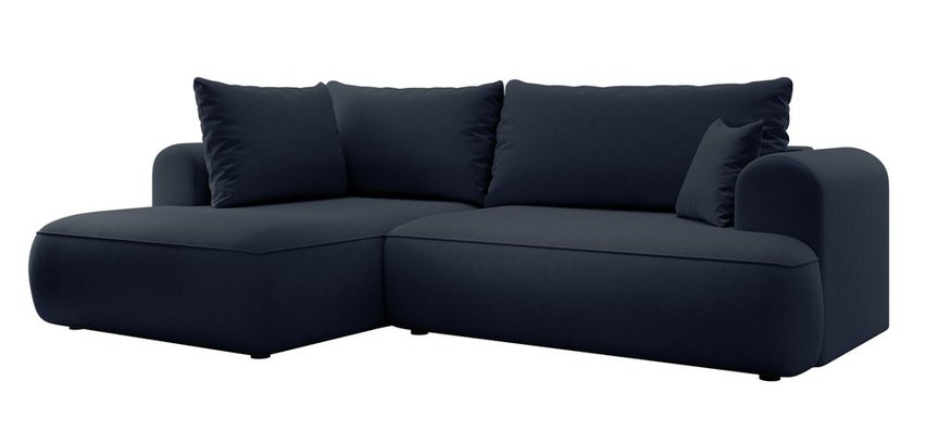 Ovo II L-shaped corner sofa with sleeping function Castel 79 with side and container, easy-to-clean velvet, left-hand