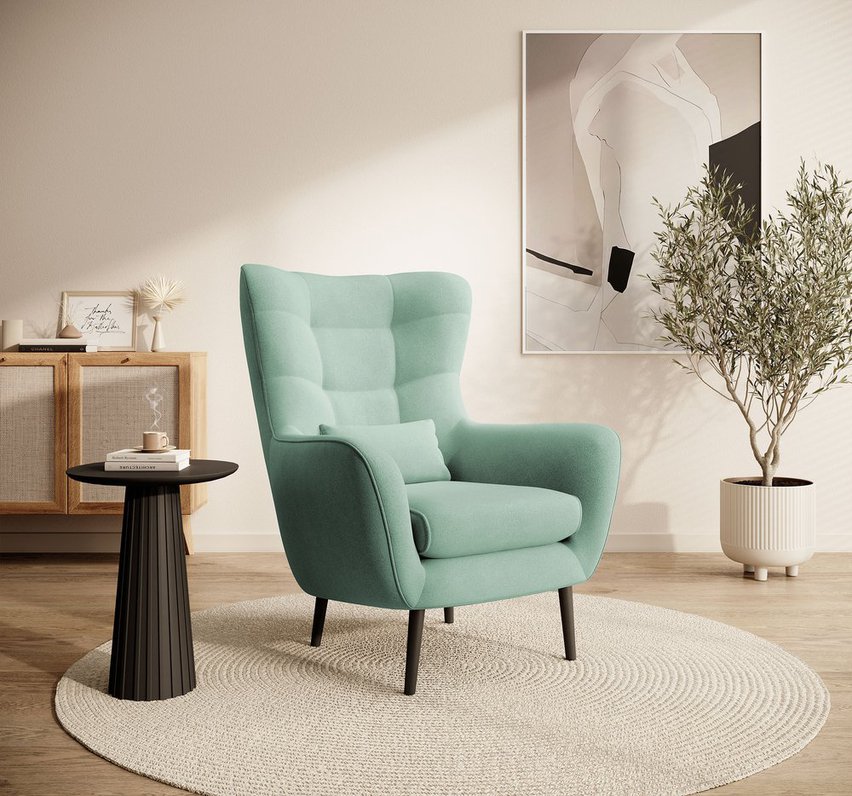 Vence Castel 34 wing armchair, velvet, easy-to-clean beech legs