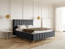 Upholstered bed 140x200 cm Szejlo with container, metal frame Raven 16 chenille