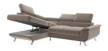 Carenero L-shaped corner sofa with sleeping function with container and adjustable headrests, beige hydrophobic velvet, left-hand side