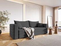 Three-seater sofa Lilla Amon 11 with a container in hydrophobic velor fabric, black legs